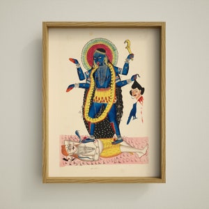 Goddess Kali | Antique Hindu Art Print | Traditional Painting Reproduction from India | Wall Decor | Multiple Sizes | Framed