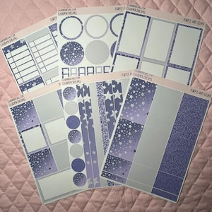 Kit de pegatinas para planificador en tonos morados y plateados