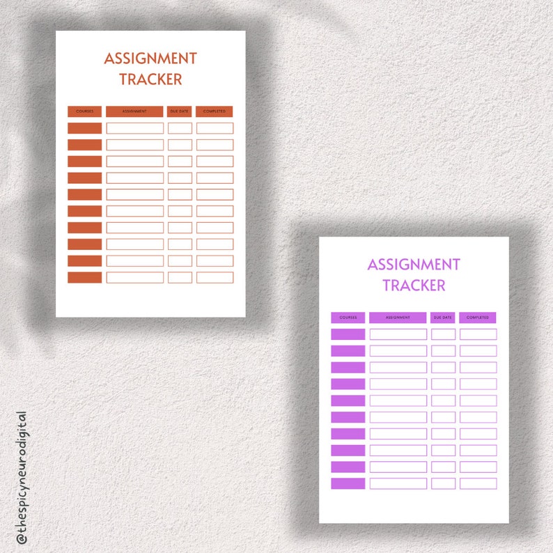 Assignment Tracker Sheet | Printable Student Resources | Assignment ...