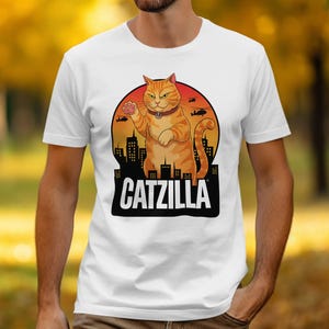 Catzilla T-Shirt, Funny Cat Graphic Tee, City Destroyer Cat Design, Unique Gift for Cat Lovers, Cute Cat Tee, Catzilla Shirt for Men Women