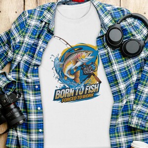 Born to Fish Forced to Work T-Shirt, Fishing Enthusiast Gift, Fun Graphic Tee, Cool Fishing Shirt, Perfect Gift for Fishermen, Unique
