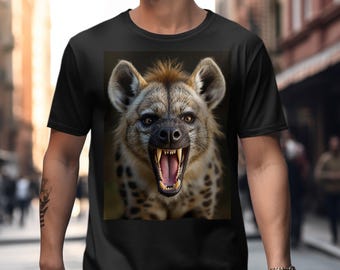 Hyena Roaring T Shirt Wild Animal Print Shirt Fierce Hyena Graphic Tee Unique Wildlife Clothing Gift for Animal Lovers