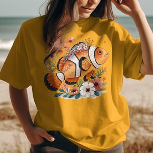 Tropical Fish Graphic Tee, Colorful Ocean Fish Art Shirt, Cute Clownfish T-shirt, Fun Sea Life Illustration, Beach Theme Top