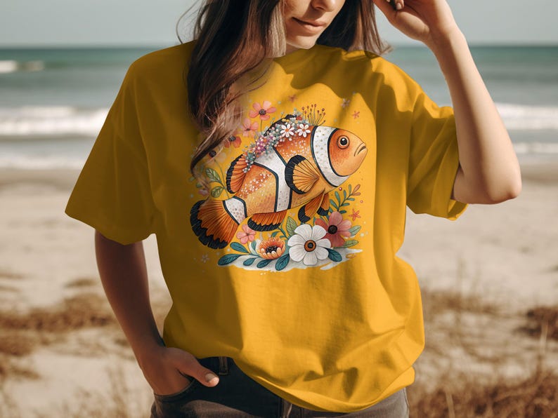 Tropical Fish Graphic Tee, Colorful Ocean Fish Art Shirt, Cute Clownfish T-shirt, Fun Sea Life Illustration, Beach Theme Top