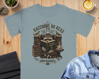 Maglietta "I procioni leggono" - Regalo divertente per amanti dei libri - Dark Academia - Maglietta con procione e tema letterario - Idea regalo accogliente per bibliotecari