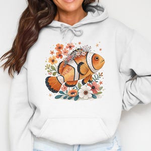 Clownfish Hoodie Sweatshirt, Fish Themed Pullover, Cozy Casual Wear, Ocean Animal Graphic, Unisex Comfortable Outfit