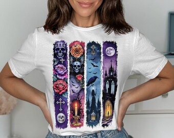 Gothic Schädel Rose Kerze Raben Fledermaus Mond Kirche Gothic Kunst TShirt Gothic Schädel und Rosen dunkel Rabe Kerzenlicht Kirche Mondschein Fledermäuse
