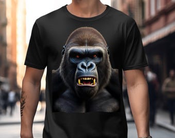 Angry Gorilla Face Graphic Tee Men&#39;s Women&#39;s T-Shirt Animal Lover Gift Unique Graphic Shirt Eye-catching T Shirts Cool Gorilla Art Tees