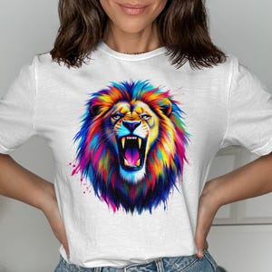 Roaring Lion T Shirt Colorful Lion Artwear Unique Animal Graphic Tee Gift For Animal Lovers Artistic T Shirt Mens and Womens Clothing