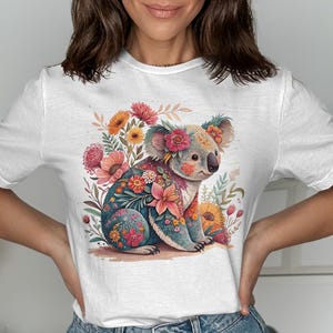 Cute Floral Koala TShirt Unique Animal Design Gift for Nature Lovers Adorable Animal Print Art Colorful Koala with Flowers