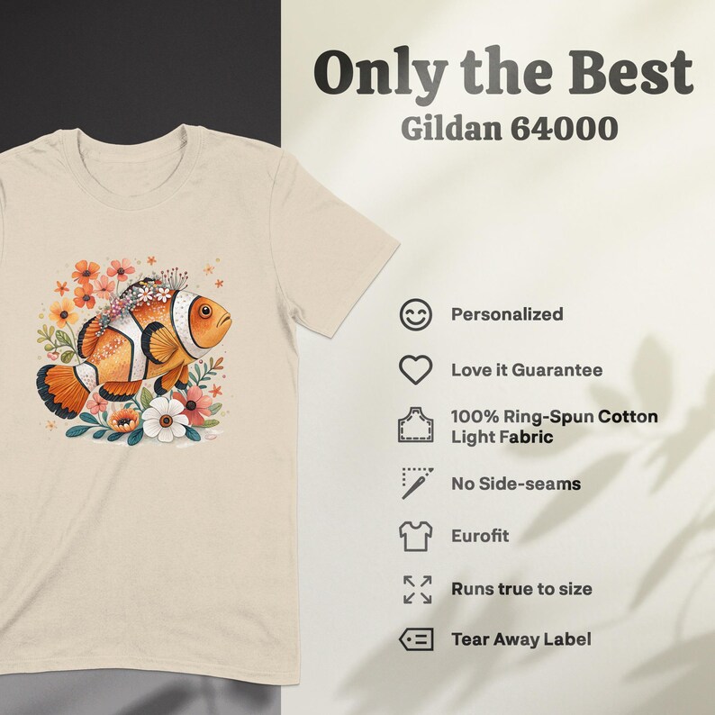 Clownfish Floral Graphic T-Shirt, Cute Fish Design Tee, Artistic Animal Print Shirt, Colorful Sea Life Top, Casual Summer Wear