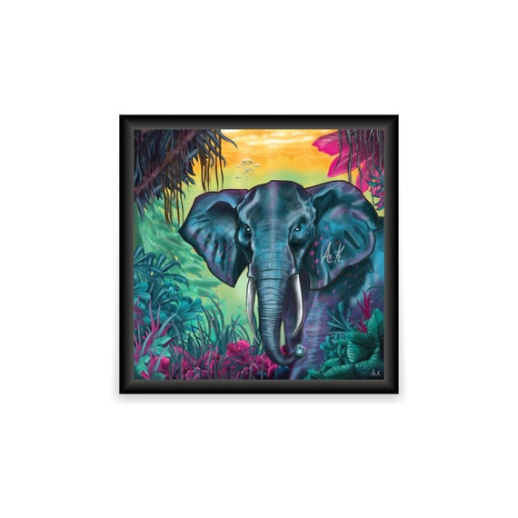 大きな幸せ」Hiroshi Watanabe 版画 青い象 686/800 大きな幸せ