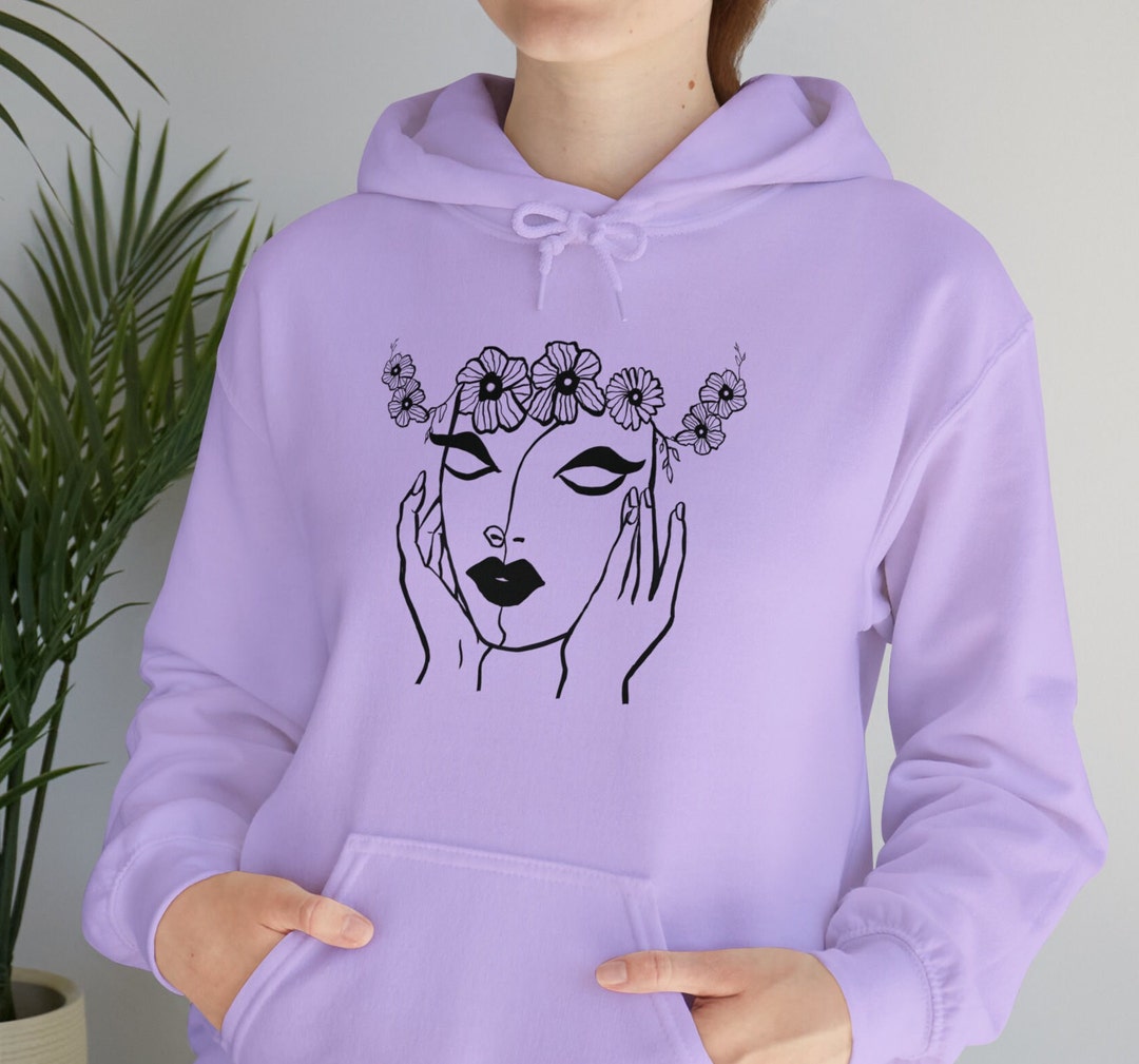 Floral Line Art Hoodie Women Abstract Face Pullover Unique - Etsy