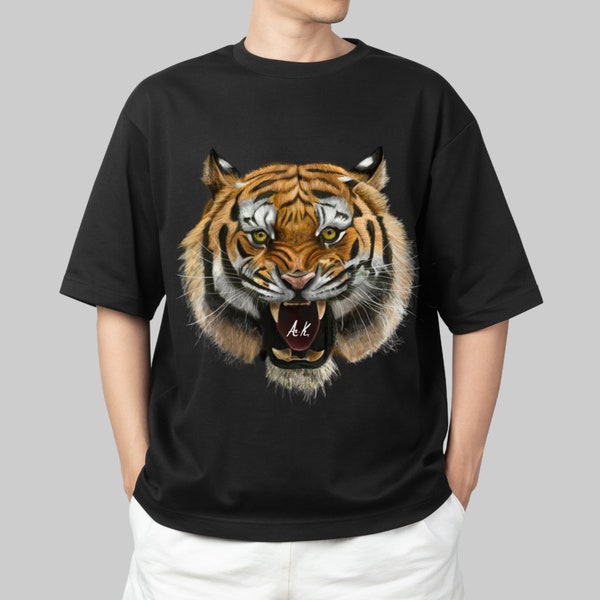 Personalised Tiger with Initials, Digital Art Download for T Shirt, Jumper, Phone case, Cool Unique Trendy Art, Striking Growling Tiger Art
