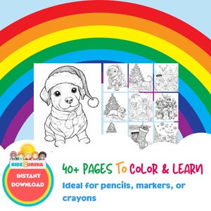 Christmas Dogs Coloring Book for Adults and Kids, Grayscale Coloring Pages, Instant Download, Printable PDF File