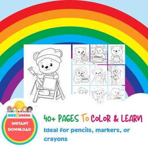 Cute Teddy Bear Coloring Book for Adults and Kids, Grayscale Coloring Pages, Instant Download, Printable PDF File