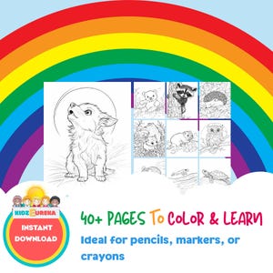 Baby Woodland Creatures Coloring Book for Adults and Kids, Grayscale Coloring Pages, Instant Download, Printable PDF File
