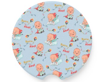 Kite Flying Baby Car Coaster, Personalized Coaster for New Parents, Fun Gift for Baby Showers, Cute Car Accessory, Great for Holidays