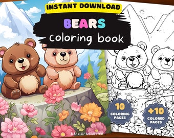 Cute Teddy Bear Coloring Book For Kids Coloring Book For Adults Kawaii Bear Book Kawaiiness Bear Coloring Book Printable Instant Download