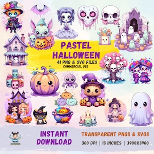 Pastell Halloween Clipart Pastelloween Clipart Kawaii Halloween Clipart Niedliche Monster Scrapbook Kawaii Spooky Clipart Halloween Sublimation