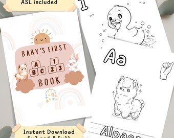 Boho ABC 123 Baby Shower Coloring Book: ASL Activity (Digital Download)