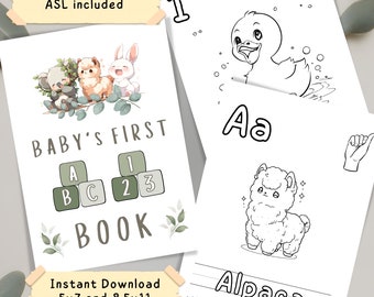 ABC 123 Coloring Book: Baby Shower Game, ASL Alphabet (PDF Pattern)
