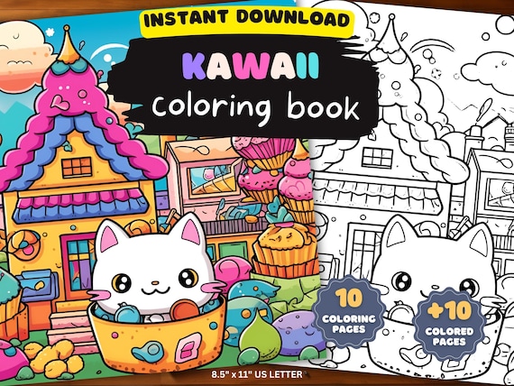 Kawaii Coloring Book For Kids Coloring Book For Adults Kawaii Book Cute Coloring Book Doodle Printable Digital Download Kawaiiness