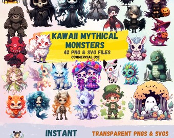 Kawaii mitico mostro Clipart Halloween Clipart mostro carino Clipart Halloween Scrapbook pastello Halloween Clipart Kawaii spettrale Clipart