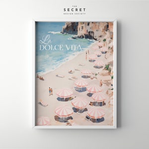 La Dolce Vita, Arte della parete da viaggio italiana, Italia, Capri Positano Amalfi, Poster stampabile, Arte digitale, Stampa della costa di Positano, estate rosa