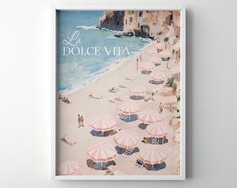 La Dolce Vita, Italian, Italy Travel Wall Art, Capri Positano Amalfi, Printable Poster, Digital art, Positano Coast Print, pink summer