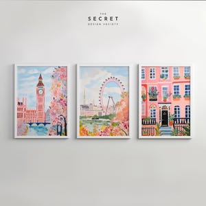 Conjunto de 3 impresiones, London Eye, Notting Hill, Big Ben, descarga digital, impresión artística, póster de Londres, inauguración de la casa, póster de viaje, regalo de viaje,