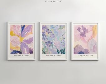 Set of 3 Flower Market Print, Flower Gallery, Trendy Floral Posters, Colourful Art Print Bundle, Botanical Art Set Digital Download, Floral