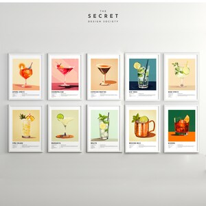 Set of 10 Drinks Prints,  bar cart print, bar cart wall art, bar wall art, cocktail poster, cocktail print, cocktail printable