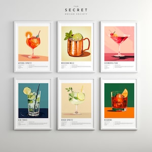 6er-Set Getränke-Drucke, Cocktail-Poster, Retro-Cocktail-Druck, Cocktail-Poster, Cocktail-Druck, Cocktail-Set, Retro-Cocktail