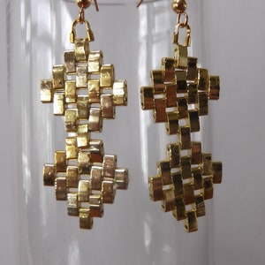 Gold Colored Tila Bead Dangle Earrings