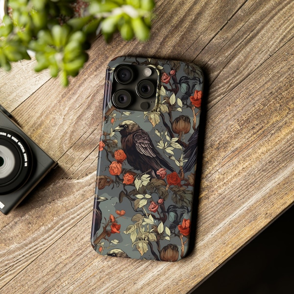 Raven's Floral Reverie Protective Phone Soft Case - IPhone, Samsung, and Google Pixel - Glossy Flexible Soft Case with Drop Protection