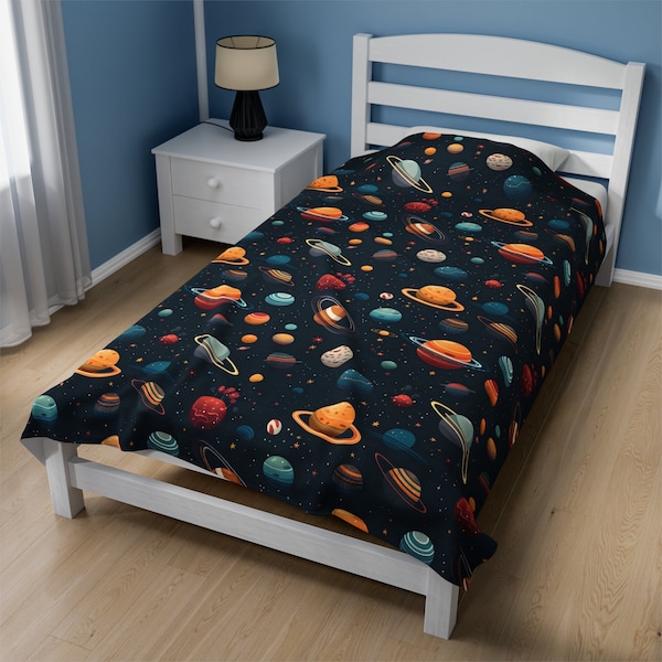 Planetary Solar System Blanket - Velveteen Comforter  - Available in Twin and Queen - Children's Blanket - Space Enthusiast