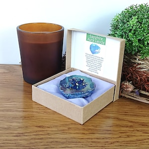 Sapphire Aura Geode Crystal 50mm 2" in Presentation Box