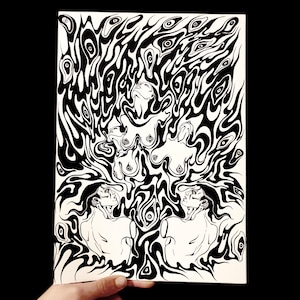 illustration trippy/psychédélique/abstraite en noir et blanc &quot;Sirènes&quot;/cybercigilism / female male energy / ying yang / spiritual art /