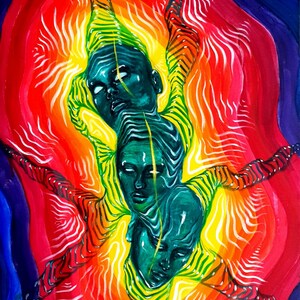 Peinture Trippante colorée à la gouache et à l'acrylique 「森の噂」
