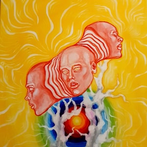 Peinture Trippante colorée à la gouache et à l'acrylique 「森の噂」