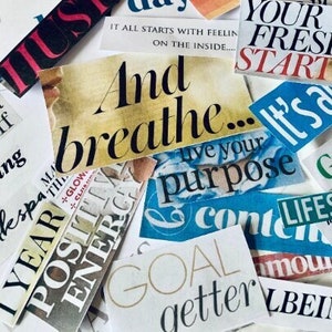 Más de 100 palabras para tableros de visión, tableros de visión imprimibles para fiestas, kit de tableros de visión, recortes de revistas para álbumes de recortes, recortes de palabras de revistas