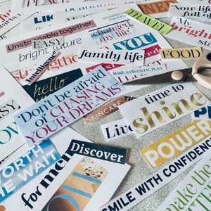 De vrais mots de magazine pour les femmes ! Kit Vision Board imprimable, Loi de l'attraction, Kit festif Vision Board, Vision Board 2025, Mots en papier