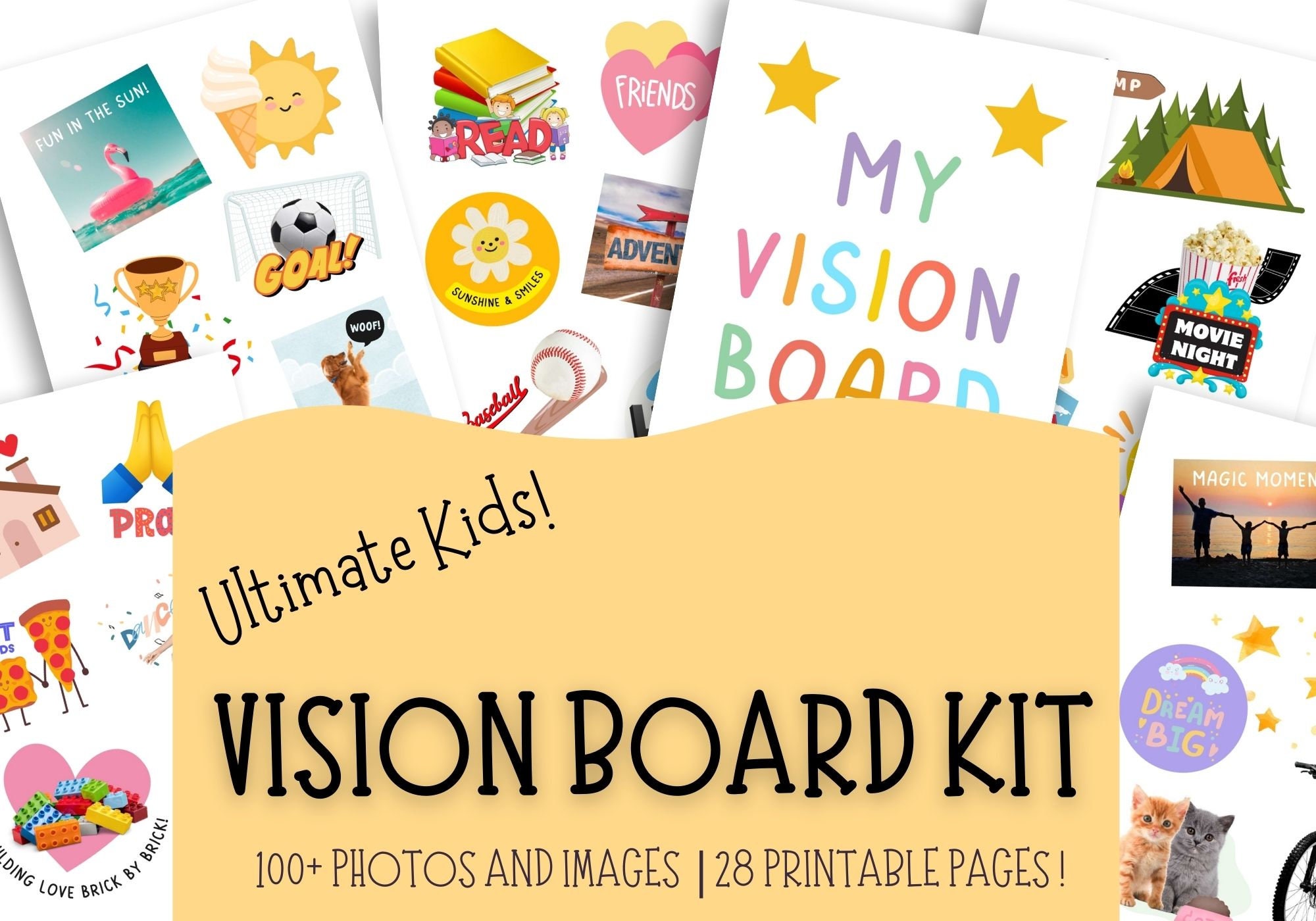 Vision Board Clip Art Book for Black Boys: Vision Board Kit for Kids Supplies with Pictures, Quotes and Words for Black Boys to Manifest Their Best