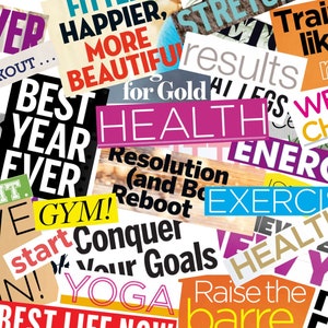 Santé et forme 2025 ! Mots de magazine à imprimer, plus de 150 mots Vision Board, Vision Board 2025, coupures de magazines pour scrapbooking