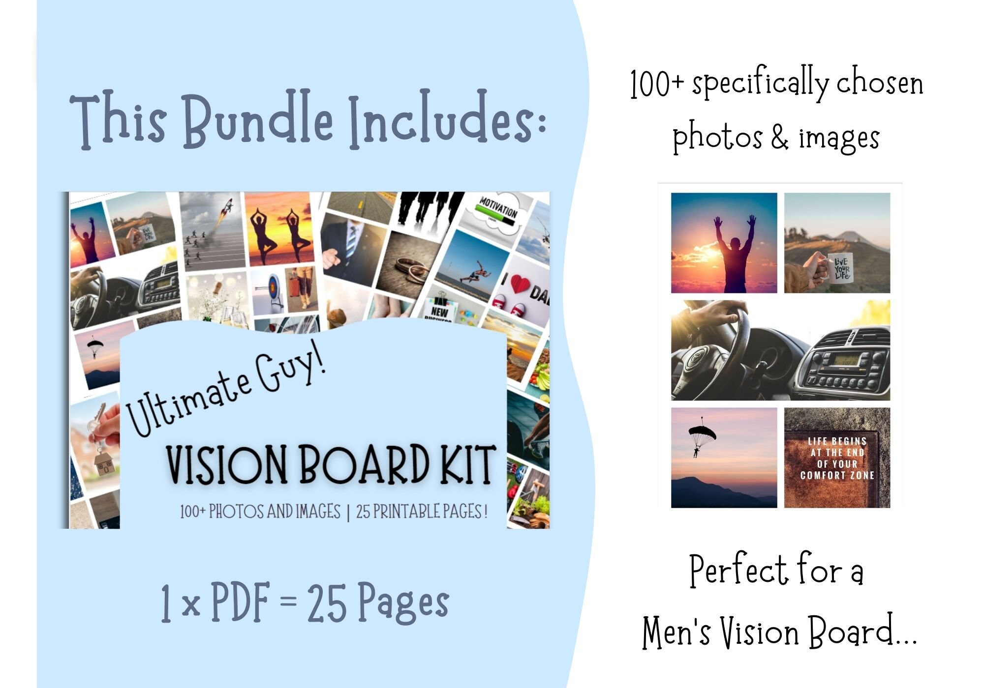 Vision Board for Men Vision Board Printable for Males & Boys Vision Board  Magazine Words for Men 