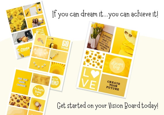 Vision Board Printable , Yellow Vision Board Kit, Vision Board Party Kit,  Vision Board for Women, Vision Board for Girls 