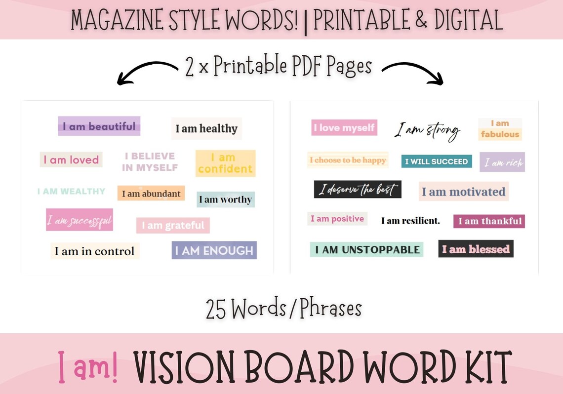 Affirmation Vision Board Words Vision Board Digital - Etsy