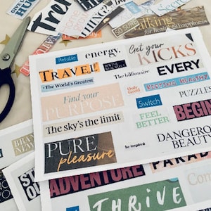 Mots Vision Board 2025, Mots imprimables dans un magazine, Découpes de mots imprimables en papier, Fête du Vision Board, Mots motivants, Découpures de magazine