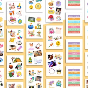 K&ouml;nnte beinhalten: Ein Vision Board mit bunten Stickern und Bildern. Das Board ist in Abschnitte mit &Uuml;berschriften wie "Familie", "Freunde", "Gesundheit", "Reisen", "Lernen", "Hobbys", "Spa&szlig;", "Zuhause", "Selbstpflege", "Haustiere", "Gemeinschaft", "Kirche", "Geld", "Ehrenamt", "B&uuml;cher zum Lesen", "Menschen, die ich liebe", "Ich m&ouml;chte sein", "Ich liebe", "Meine gro&szlig;en Tr&auml;ume" und "Ich werde" unterteilt. Das Board enth&auml;lt auch einen Abschnitt f&uuml;r "Mein Vision Board" mit einem Sternendesign.